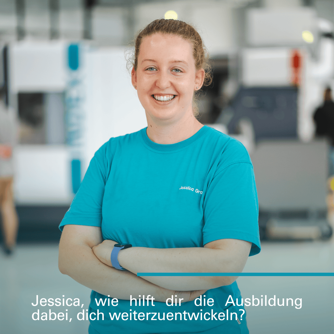 Azubi Jessica wird gefragt, wie ihr die Ausbildung dabei hilft sich weiterzuentwickeln.